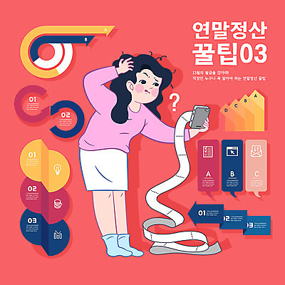 전신 도형 여자 일러스트 비즈니스 한명 서기 성인 빨간색 스마트폰 인포그래픽 직장인 폭탄 영수증 당황 세금 정책 팁 연말정산 국내일러스트 AI파일 직업 1 감정 컬러 모션 사람 금융 경제 핸드폰 스마트기기 폭발물 파일형식 벡터