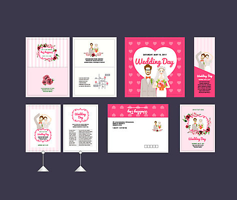 템플릿 배너 배너템플릿 여자 남자 분홍색 결혼 사람 이벤트 여러명 성인 세트 현수막 청첩장 엽서 초대장 약도 소봉투 행사세트 행사템플릿 AI파일 컬러 다수 지도 편지봉투 카드_감사 편지 파일형식 벡터