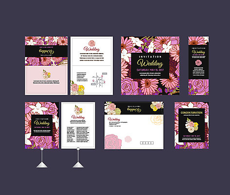 템플릿 배너 배너템플릿 꽃 분홍색 결혼 이벤트 사람없음 세트 현수막 청첩장 엽서 초대장 약도 소봉투 행사세트 행사템플릿 AI파일 식물 컬러 지도 편지봉투 카드_감사 편지 파일형식 벡터