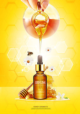 PSD 편집이미지 손 꽃 유리병 신체부위 뷰티 노란색 화장품 붓기 꿀벌 천연 꿀 벌집 천연화장품 목업 카피스페이스 이미지편집 식물 컬러 모션 병_용기 사람 공백 벌_곤충 파일형식