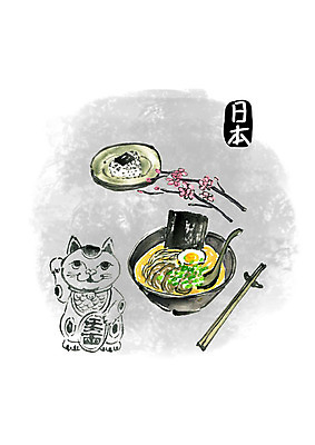 PSD 일러스트 캘리그라피 젓가락 붓터치 수채화 요리 사람없음 일본 라멘 주먹밥 꽃가지 마네키네코 일본음식 국내일러스트 꽃 아시아 음식 밥 수저 나뭇가지 면류 일본전통 파일형식