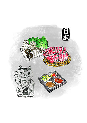 PSD 채소 일러스트 캘리그라피 붓터치 수채화 요리 사람없음 일본 소고기 샤브샤브 마네키네코 소스그릇 일본음식 국내일러스트 그릇 아시아 음식 육류 일본전통 파일형식