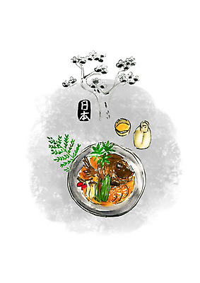 PSD 채소 일러스트 캘리그라피 붓터치 수채화 꽃나무 어류 요리 사람없음 일본 사케 조림 생선조림 일본음식 국내일러스트 나무 꽃 아시아 음식 주류 수중동물 파일형식