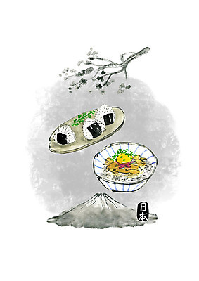 PSD 일러스트 캘리그라피 붓터치 수채화 요리 사람없음 일본 벚나무 덮밥 주먹밥 후지산 일본음식 국내일러스트 나무 아시아 음식 밥 산 세계문화유산 벚꽃 파일형식