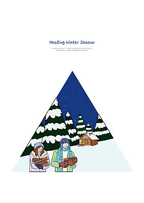 PSD 나무 여자 남자 겨울 일러스트 사람 상반신 성인 두명 컬러풀 설원 추위 눈 오두막 장작 힐링 겨울산 무거움 성인만 국내일러스트 자연요소 식물 계절 컬러 날씨 산 눈_날씨 무게 파일형식