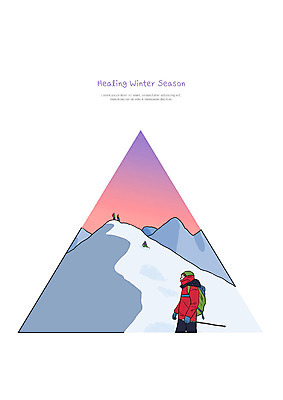 PSD 남자 겨울 일러스트 배낭 산 한명 사람 상반신 성인 컬러풀 설원 일몰 등산 추위 정상 언덕 산등성이 힐링 등산스틱 힘듦 성인남자한명만 눈덮임 국내일러스트 1 계절 컬러 컨셉 가방 눈_날씨 노을 트래킹 등산용품 남자한명만 성인남자만 파일형식