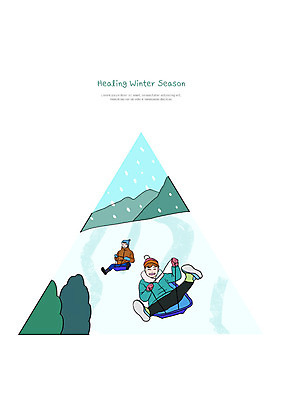 전신 PSD 나무 남자 어린이 겨울 일러스트 모션 놀이 산 사람 성인 두명 컬러풀 눈 언덕 즐거움 힐링 썰매 겨울산 눈썰매장 국내일러스트 자연요소 식물 계절 감정 컬러 날씨 파일형식