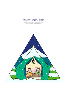 PSD 나무 응시 여자 남자 어린이 엎드리기 겨울 일러스트 텐트 미소 사람 상반신 두명 컬러풀 눈 랜턴 담요 구경 힐링 어린이만 겨울캠프 국내일러스트 자연요소 식물 시선 계절 컬러 모션 날씨 조명 표정 캠핑도구 캠핑 파일형식