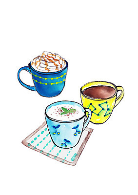 PSD 커피 일러스트 수채화 사람없음 커피잔 생크림 번짐 세잔 국내일러스트 음료 잔 3 크림 파일형식 효과