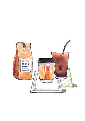 PSD 커피 일러스트 포장 수채화 사람없음 갈색 번짐 테이크아웃 아이스커피 커피가루 테이크아웃컵 국내일러스트 음료 컬러 컵 가루 파일형식 효과