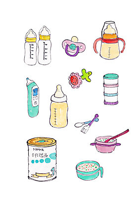 PSD 포크 일러스트 수채화 사람없음 숟가락 아기용품 젖병 체온계 노리개젖꼭지 번짐 딸랑이 이유식 분유 귀체온계 국내일러스트 식기 음식 수저 온도계 오브젝트 파일형식 효과