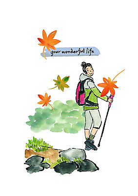 전신 PSD 여자 단풍 일러스트 배낭 붓터치 수채화 한명 사람 성인 취미 등산 바위 등산복 산길 등산스틱 성인여자한명만 국내일러스트 1 옷 길 잎 가방 트래킹 돌_바위 등산용품 여자한명만 성인여자만 파일형식