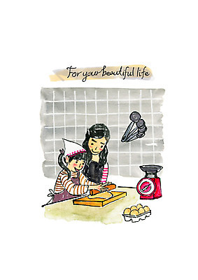 PSD 여자 딸 어린이 일러스트 모녀 엄마 주방용품 붓터치 수채화 도마 저울 사람 상반신 성인 취미 두명 계란 반죽 밀대 요리교실 여자만 국내일러스트 생활용품 가족 수업 요리 알 파일형식