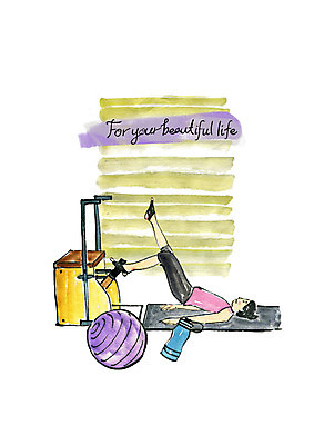 전신 PSD 여자 일러스트 붓터치 수채화 한명 사람 성인 취미 운동 짐볼 물병 필라테스 성인여자한명만 기구필라테스 필라테스기구 국내일러스트 1 건강 운동기구 물통 여자한명만 성인여자만 파일형식