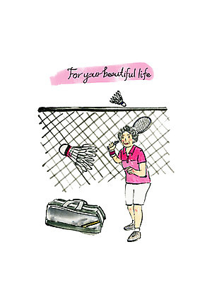 전신 PSD 여자 노년 일러스트 붓터치 수채화 한명 미소 사람 취미 운동복 네트 셔틀콕 배드민턴 운동가방 노인여자한명만 국내일러스트 1 옷 스포츠용품 스포츠 가방 표정 성인 구기 여자한명만 노인여자만 파일형식