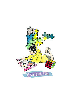 전신 PSD 여자 엎드리기 일러스트 붓터치 수채화 한명 사람 성인 취미 퍼즐 큐브 즐거움 직소퍼즐 성인여자한명만 국내일러스트 1 감정 모션 여자한명만 성인여자만 파일형식