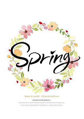 PSD 식물 꽃 잎 일러스트 캘리그라피 붓터치 따뜻함 밝음 타이포그라피 사람없음 봄 감성 원형프레임 꽃프레임 국내일러스트 문자 계절 컨셉 프레임 원형 파일형식