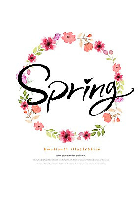 PSD 식물 꽃 잎 일러스트 캘리그라피 붓터치 따뜻함 밝음 타이포그라피 사람없음 봄 감성 원형프레임 꽃프레임 국내일러스트 문자 계절 컨셉 프레임 원형 파일형식