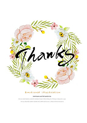 PSD 영어 꽃 잎 일러스트 캘리그라피 프레임 타이포그라피 사람없음 컬러풀 감사 국내일러스트 식물 문자 감정 컬러 파일형식