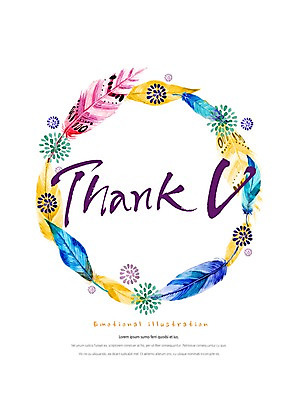 PSD 영어 꽃 잎 일러스트 캘리그라피 프레임 타이포그라피 사람없음 컬러풀 깃털 감사 국내일러스트 식물 문자 감정 컬러 파일형식