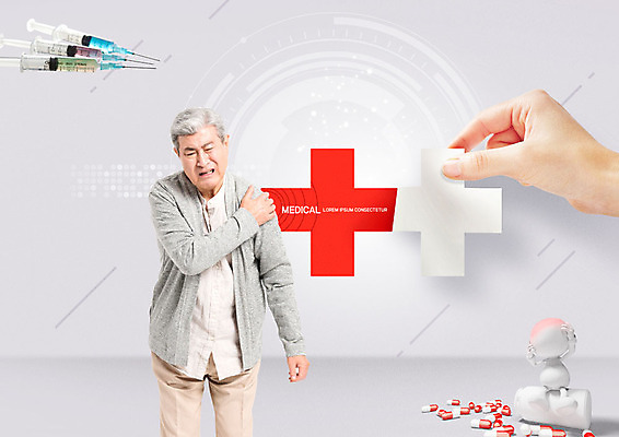 PSD 편집이미지 손 노년 남자 의학 스트레스 주사기 한명 사람 상반신 앞모습 신체부위 빨간색 약 고통 한국인 흰색 약병 질병 어깨 70대 팔 십자모양 어깨통증 노인남자한명만 이미지편집 모양 1 감정 뷰포인트 컬러 의료기기 동양인 성인 십자 병_담는 남자한명만 노인남자만 파일형식