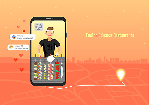 남자 별 일러스트 한명 미소 사람 상반신 성인 스마트폰 주황색 부채 구이 검색 위치 약도 꼬치구이 맛집 환풍기 꼬치요리 성인남자한명만 국내일러스트 AI파일 자연요소 1 음식 컬러 지도 표정 요리 핸드폰 스마트기기 장비 꼬치 남자한명만 성인남자만 파일형식 벡터