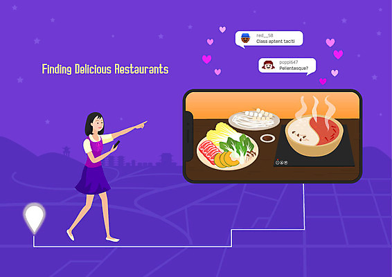 전신 여자 채소 일러스트 육류 한명 사람 성인 스마트폰 보라색 버섯 가리킴 검색 위치 약도 샤브샤브 맛집 찾기 성인여자한명만 국내일러스트 AI파일 1 음식 컬러 지도 식재료 모션 손짓 핸드폰 스마트기기 여자한명만 성인여자만 파일형식 벡터