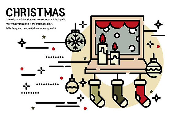 선 크리스마스장식 크리스마스 일러스트 촛불 창문 양말 따뜻함 사람없음 장식 귀여움 눈 커튼 눈송이 플랫 감성 크리스마스양말 오너먼트 국내일러스트 AI파일 자연요소 기념일 컨셉 초 날씨 눈_날씨 파일형식 벡터