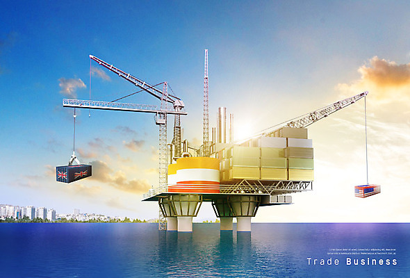 PSD 편집이미지 바다 비즈니스 사람없음 경제 파란색 에너지 석유 컨테이너 발굴 기중기 무역 연료 경제성장 유전 이미지편집 산업 컬러 중장비 상승 파일형식