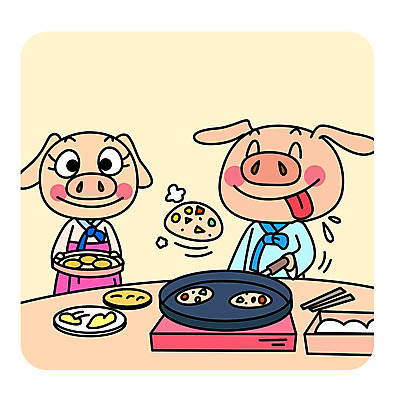 캐릭터 명절 두마리 일러스트 새해 요리 사람없음 설날 기쁨 돼지 프라이팬 한복 전 제사 준비 부침개 돼지캐릭터 제사음식 국내일러스트 일러캐릭터 AI파일 한국전통 전통 기념일 감정 한식 음식 동물캐릭터 2 포유류 주방용품 전통음식 전통의상 전통의례 파일형식 벡터