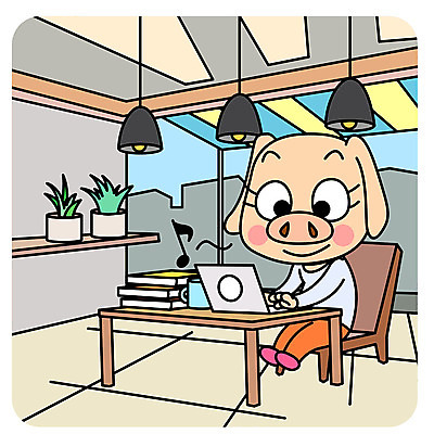 캐릭터 한마리 화분 여유 커피 일러스트 전등 새해 앉기 사람없음 노트북 카페 돼지 돼지캐릭터 책더미 국내일러스트 일러캐릭터 AI파일 1 감정 음료 동물캐릭터 포유류 모션 조명 책 전자제품 상점 무더기 파일형식 벡터