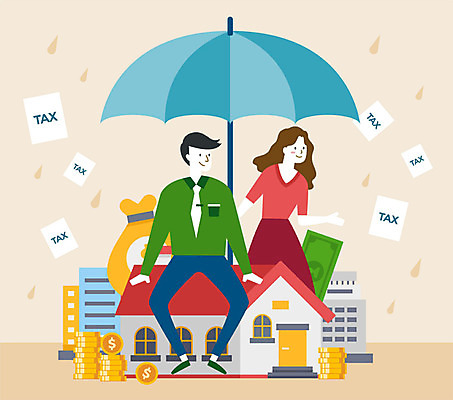 전신 여자 남자 지폐 돈 일러스트 우산 주택 미소 사람 상반신 성인 두명 건물 컬러풀 달러 재산 폭탄 금화 돈더미 세금 연말정산 소득공제 국내일러스트 AI파일 건축물 컬러 표정 금융 경제 황금 폭발물 파일형식 벡터 더미