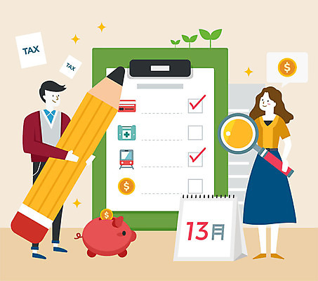 전신 여자 남자 돈 일러스트 돋보기 미소 사람 성인 두명 연필 달러 돼지저금통 달력 잡기 신용카드 월급 세금 의료비 체크리스트 연말정산 소득공제 13월 금융의날 국내일러스트 AI파일 모션 학용품 표정 금융 경제 필기구 저금통 날짜 재산 파일형식 벡터 법정기념일 비용