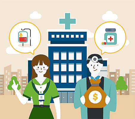 여자 남자 일러스트 병원 미소 들기 사람 상반신 성인 두명 컬러풀 알약 간호사 의사 약병 돈다발 링거 세금 의료비 혈액주머니 연말정산 소득공제 국내일러스트 AI파일 컬러 돈 의학 의료기기 모션 표정 경제 약 의료진 혈액 병_담는 파일형식 벡터 비용