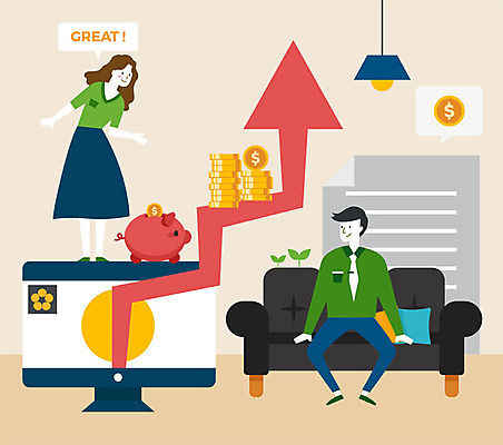 전신 여자 남자 화살표 돈 일러스트 조명 서기 미소 사람 앉기 성인 두명 컴퓨터 소파 컬러풀 모니터 저축 돼지저금통 문서 상승 세금 연말정산 소득공제 금융의날 국내일러스트 AI파일 컬러 컨셉 의자 모션 표정 금융 경제 전자제품 저금통 재산 파일형식 벡터 법정기념일