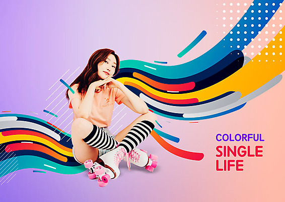 전신 PSD 편집이미지 우먼라이프 응시 여자 한명 사람 앉기 20대 성인 앞모습 컬러풀 물방울무늬 턱괴기 한국인 화려 롤러블레이드 롤러스케이트화 싱글라이프 성인여자한명만 이미지편집 1 라이프스타일 시선 뷰포인트 컬러 컨셉 무늬 모션 동양인 청년 취미 여자한명만 성인여자만 파일형식