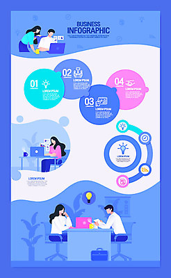 여자 남자 일러스트 회사 비즈니스 전구 회의 대화 사람 여러명 상반신 성인 노트북 컴퓨터 사무실 보라색 인포그래픽 직장인 회의실 문서 타임라인 성인만 국내일러스트 AI파일 직업 컬러 다수 말하기 전자제품 파일형식 벡터