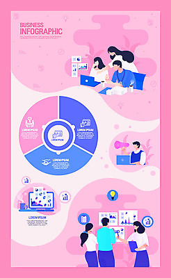 여자 남자 분홍색 일러스트 회사 비즈니스 회의 그래프 대화 설명 사람 여러명 상반신 성인 노트북 컴퓨터 모니터 인포그래픽 직장인 문서 타임라인 성인만 국내일러스트 AI파일 직업 컬러 다수 모션 말하기 전자제품 파일형식 벡터