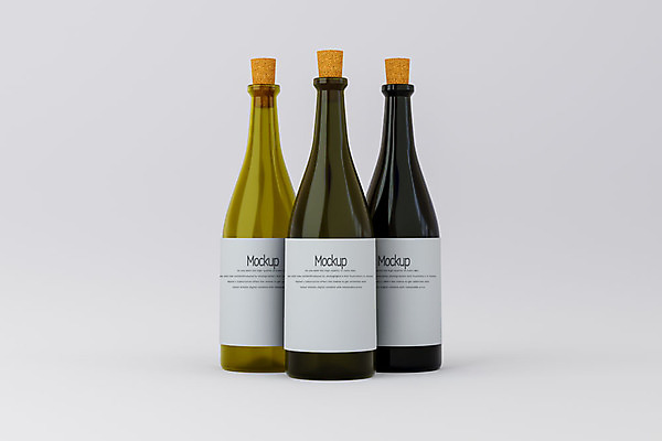 PSD 편집이미지 회색배경 술병 유리병 사람없음 3D소스 3D 세개 와인병 디지털합성 코르크 목업 편집3D 백그라운드 병_용기 주류 3 와인 회색 파일형식