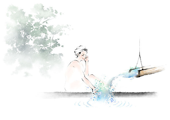 전신 PSD 나무 여자 여유 일러스트 캘리그라피 붓터치 휴식 수채화 수묵화 한명 사람 앉기 성인 물 온천 힐링 노천탕 성인여자한명만 국내일러스트 자연요소 식물 1 감정 컨셉 모션 미술 스파 여자한명만 성인여자만 파일형식