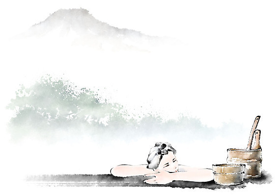 PSD 여자 여유 엎드리기 일러스트 캘리그라피 붓터치 휴식 수채화 따뜻함 수묵화 한명 사람 풍경 성인 온천 잠 힐링 대야 바가지 노천탕 성인여자한명만 국내일러스트 1 감정 컨셉 모션 미술 스파 여자한명만 성인여자만 파일형식