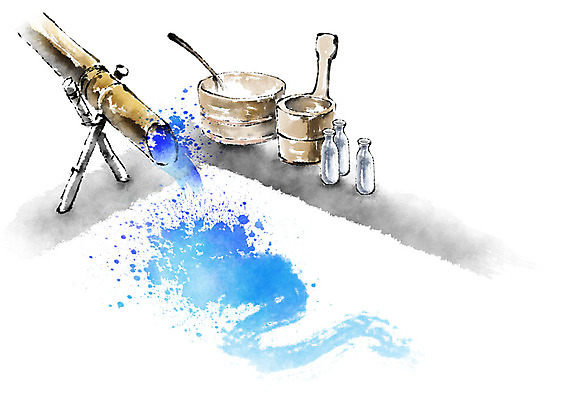 PSD 일러스트 캘리그라피 붓터치 수채화 수묵화 사람없음 물 파란색 온천 물병 대야 바가지 국내일러스트 자연요소 컬러 미술 스파 물통 파일형식