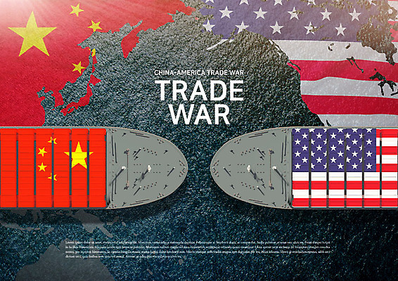 PSD 편집이미지 바다 비즈니스 사람없음 경제 파란색 글로벌 글로벌비즈니스 성조기 오성홍기 무역 역동적 전쟁 갈등 선박레이더 선박 이미지편집 IC큐레이션 산업 컬러 컨셉 수상교통 중국 국기 파일형식