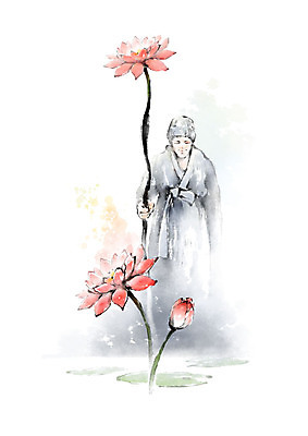 PSD 모자 남자 분홍색 겨울 불교 일러스트 캘리그라피 지팡이 연꽃 한명 서기 미소 사람 상반신 성인 승려 연잎 승복 성인남자한명만 국내일러스트 1 잡화 계절 꽃 종교 컬러 잎 모션 표정 성직자 남자한명만 성인남자만 파일형식