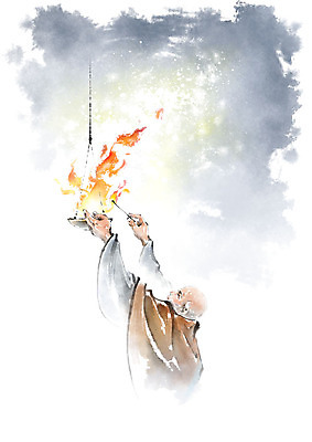 PSD 남자 불교 일러스트 캘리그라피 밤하늘 불 한명 사람 상반신 성인 승려 승복 등잔 성인남자한명만 국내일러스트 자연요소 1 종교 하늘 야간 성직자 남자한명만 성인남자만 파일형식