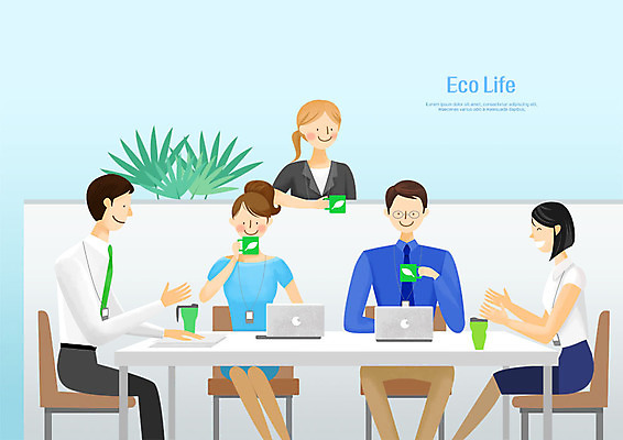 PSD 여자 남자 화분 커피 일러스트 회의 사람 여러명 상반신 성인 컵 노트북 사무실 자연보호 환경 그린캠페인 머그컵 직장인 에코 친환경 에코라이프 텀블러 그린슈머 국내일러스트 직업 라이프스타일 식기 음료 캠페인 다수 비즈니스 자연 전자제품 보호 파일형식