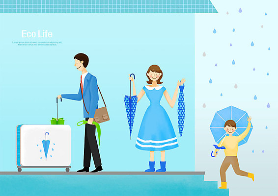 전신 PSD 여자 남자 어린이 일러스트 우산 실내 사람 성인 세명 자연보호 환경 그린캠페인 비 에코 친환경 에코라이프 빗물 접기 그린슈머 국내일러스트 자연요소 라이프스타일 캠페인 모션 자연 날씨 내부 비_날씨 보호 파일형식