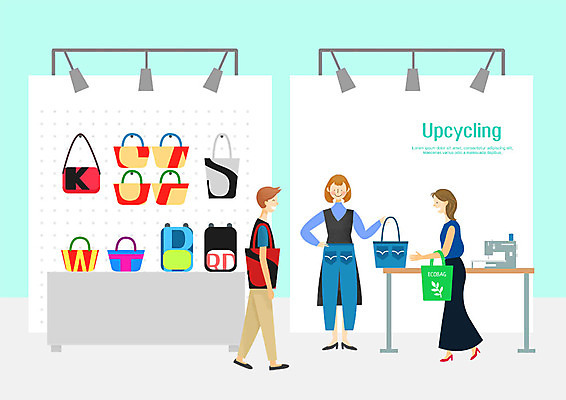 전신 PSD 여자 가방 일러스트 전등 미소 사람 성인 세명 자연보호 환경 상점 캐리어 그린캠페인 재활용 재봉틀 에코 친환경 에코라이프 리폼 에코백 성인만 그린슈머 국내일러스트 라이프스타일 잡화 캠페인 자연 조명 표정 여행가방 보호 파일형식