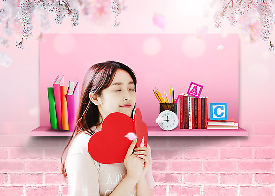 PSD 편집이미지 학생 여자 분홍색 청소년 책장 한명 사람 상반신 옆모습 10대 책 컬러풀 눈감음 칠판 봄 한국인 자명종 벚꽃 하트 신학기 연필꽂이 설렘 십대여자한명만 이미지편집 모양 1 계절 꽃 뷰포인트 시계 컬러 가구 모션 문구용품 동양인 알람 여자한명만 십대여자만 파일형식