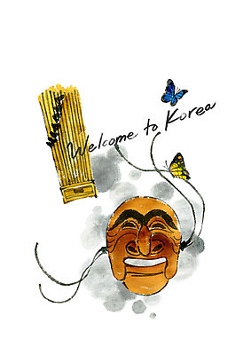 PSD 한국문화 한국전통 나비 일러스트 캘리그라피 붓터치 수채화 수묵화 사람없음 전통탈 가야금 환영 국내일러스트 동양문화 전통 곤충 현악기 한국 국악기 미술 탈 파일형식